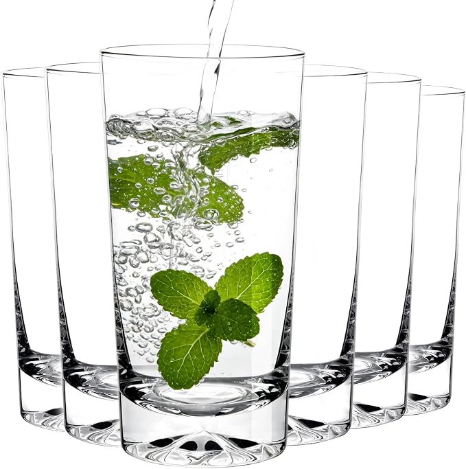 Drinking Highball Glasses Set of 6, 16oz Crystal Water Glasses