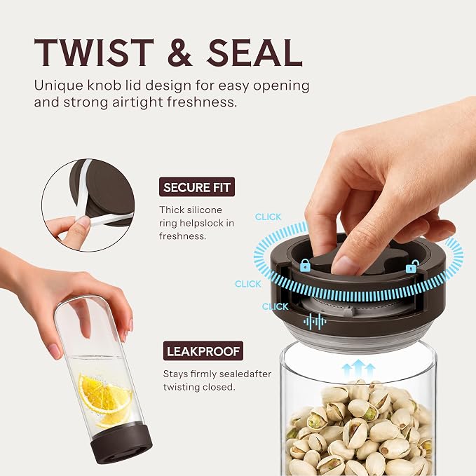 33 oz Glass Canning and Storage Containers Jar with Airtight Lids | Twist Seal Jar with Silicone Ring, Wide mouth Suitable for Pickling, Meal Prep, Coffee Beans, Candy, Dry Pantry Goods