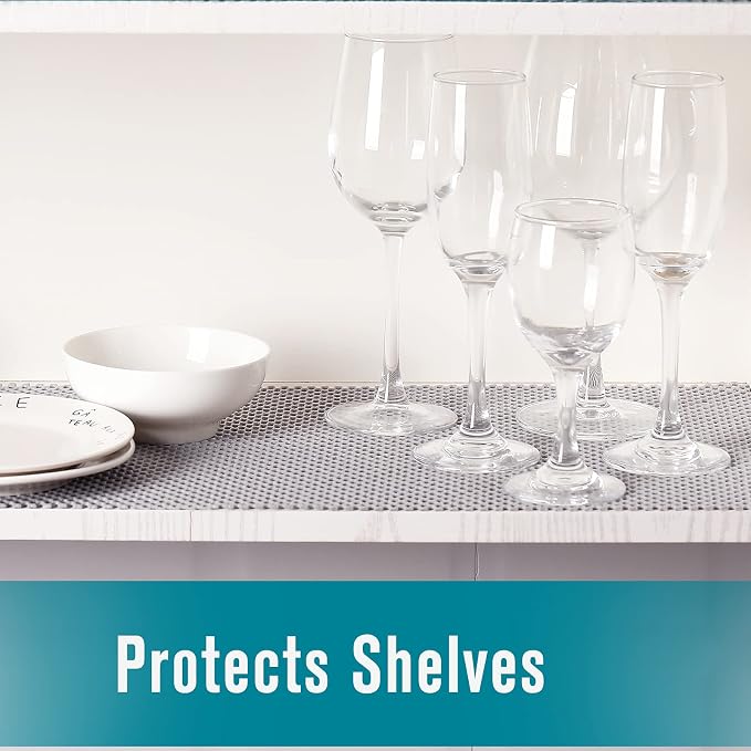 Shelf and Drawer Liner, Non-Adhesive Non Slip and Grip Durable Clean Pad Full Size 17.7 Inches x 20 Feet for Drawers, Shelves, Cabinets, Storage, Kitchen, Desks, Kitchenware, Tableware, Light Gray