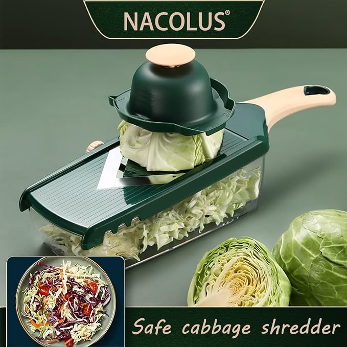 NACOLUS Adjustable Mandoline Slicer for Kitchen - Ultra Sharp V-Blade with Container, Julienning Slicer for Potatoes, Apples, Onions, Tomatoes
