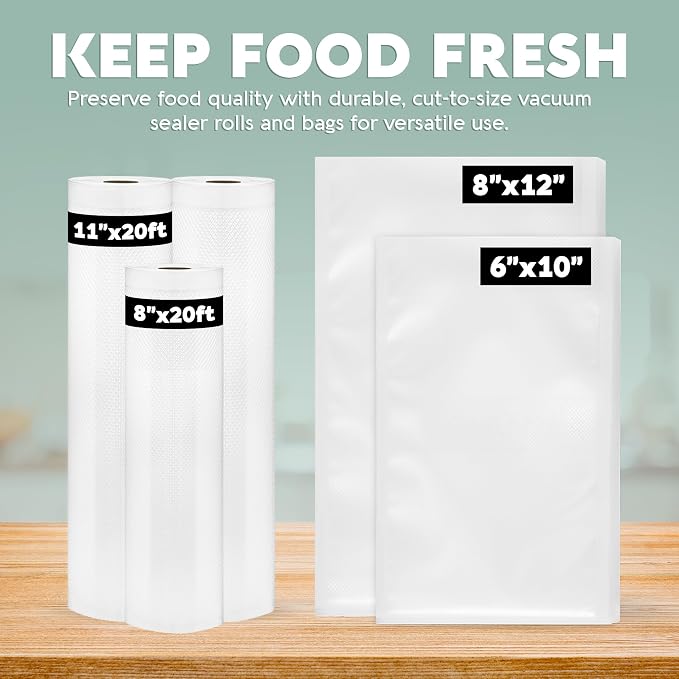 Avid Armor Food Vacuum Sealer Bags Variety Pack – Pint, Quart Bags & Rolls | Clear Food Storage Bags with Deep Embossed Airtight Suction – Heat Resistant, Non-BPA Meal Prep Bags with Easy Tear Notch