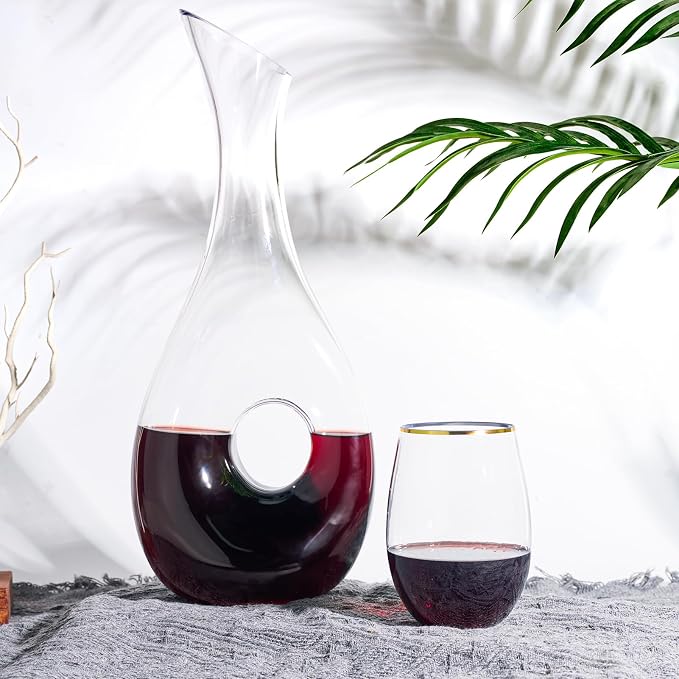 FOCUSLINE 20pcs 16 Oz Plastic Wine Glasses, Stemless Gold Rim, Heavy Duty Disposable Drinking Cups, Reusable Shatterproof for Party & Wedding | Thick and Durable, Shatter-Resistant, and Reusable; Ideal for Weddings, Parties, Toasts, and Various Celebra...