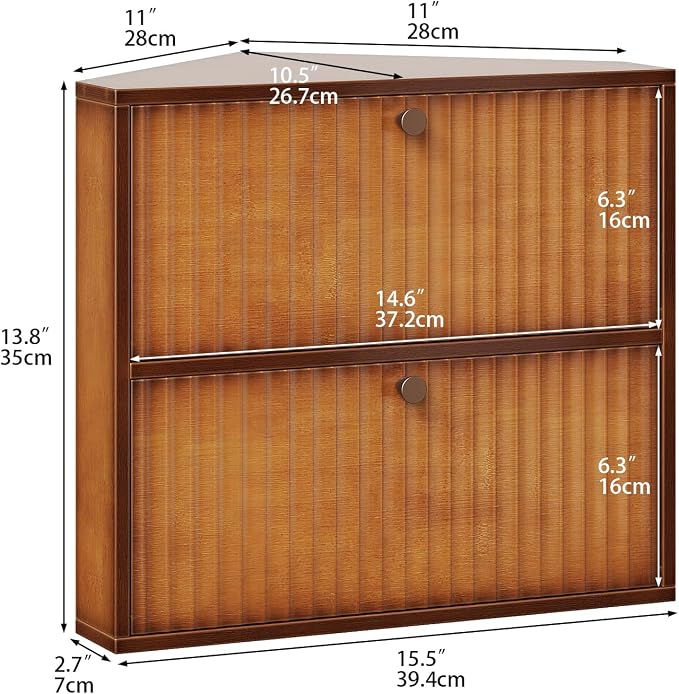 Trironsun Corner Bread Box for Kitchen Countertop Bamboo Two Layer Large Capacity Bread Storage Bin Vintage Storage for Homemade Bread (Brown)