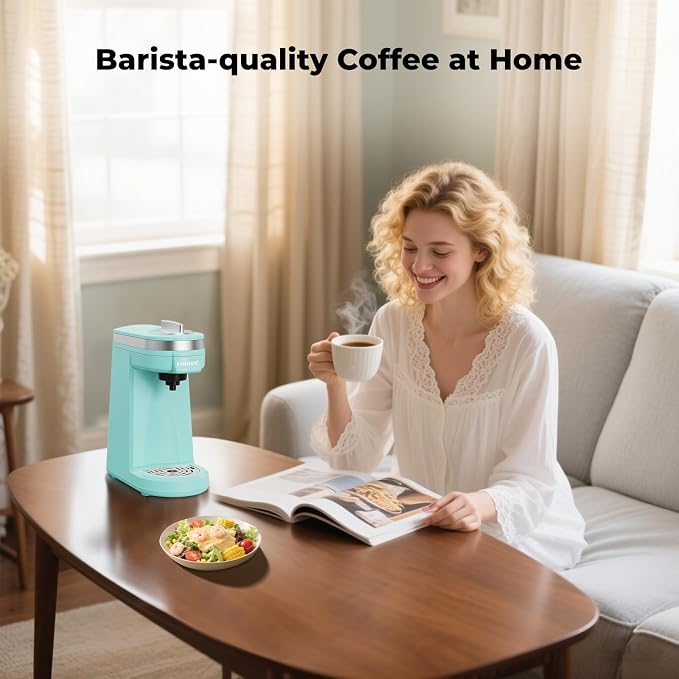 CHULUX Mini Coffee Maker for K Capsule, Single Serve Coffee Maker for One Cup Americano, Lightweight Pod Coffee Machine, Aqua | Fast-Heating Boiler System, Single Cup Brewing, Portable Compact Design, Four-Hole Multi-Stream Needle, Adjustable Drip Tray
