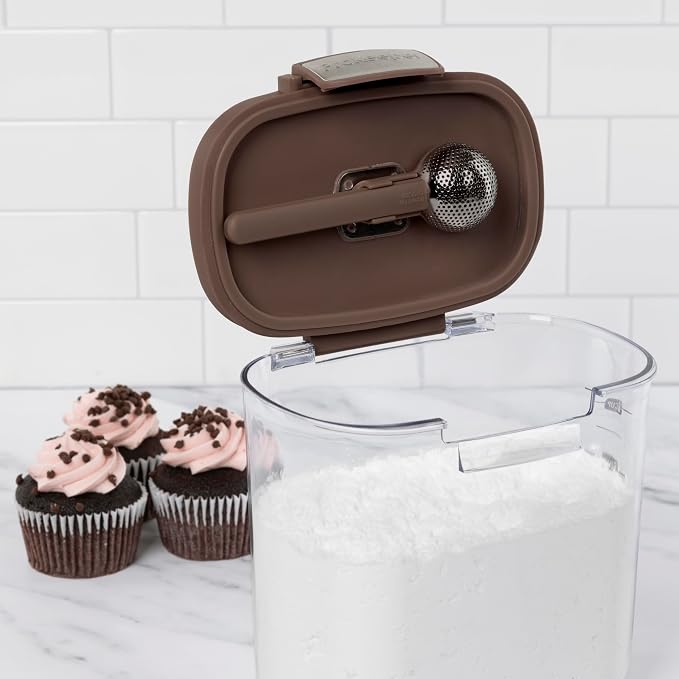 ProKeeper+ Airtight Food Storage Container Set – Clear Plastic Flour and Sugar Canister Set with Magnetic Accessories for Kitchen Organization (Brown, 9-Piece)