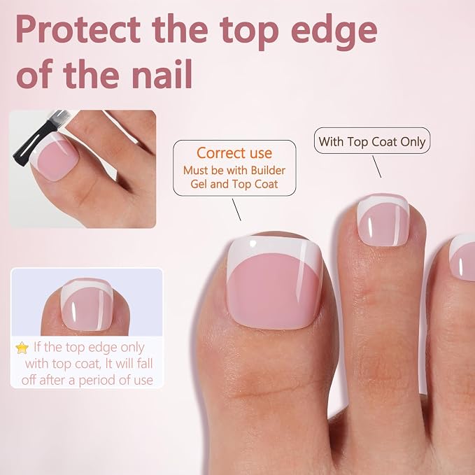 Misssix Press on Toenails Short, 216pcs French Tip Toe Nails Square in Box | Soft Gel Fake Pre-shaped Full Cover Acrylic for Women DIY 12 Sizes