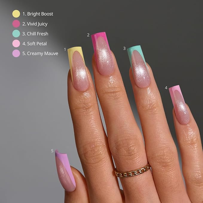 BTArtboxnails XCOATTIPS Pastel French Tip Press On Nails, L Square, Cat Eye | Lamp-Curable 4-Week Wear, Salon Quality Value at Home, Natural Nail Look, Easy-to-Apply for Beginners, 160ct Nail Tips Only