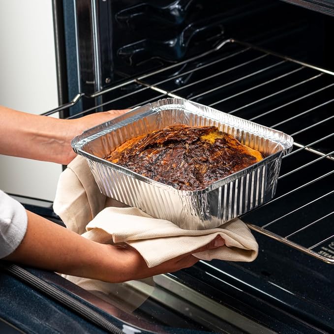 GUSTO 5 lb Disposable Aluminum Foil Takeout Pans with Clear Dome Lids, 6" x 9" Takeout Pans – [25 Count] Ideal for Baking, Cooking, Food Storage & Freezing (Formerly Comfy Package)