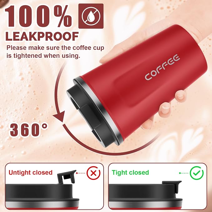 MOMSIV 12oz Travel Coffee Mug, Insulated Coffee Cup with Leakproof Lid | 6-Hour Heat Retention, 360°Leak proof, Vacuum Stainless Steel Double Walled, BPA-free, Reusable And To Go Coffee Mug