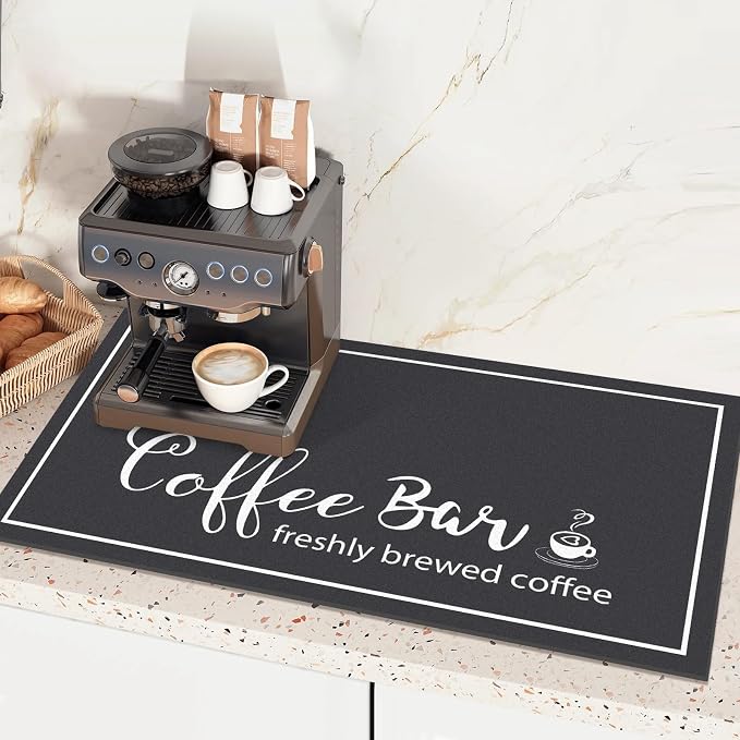 Findosom Dish Drying Mat, 17"x 32" Super Absorbent & Hide Stain Coffee Mat, Cuttable Drying Mat for Kitchen Counter, Coffee Bar Accessories, Under Dish Rack, Coffee Maker, Espresso Machine, Black