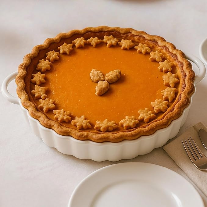 9×2in Deep Ceramic Pie Pan with Handles for Pie Quiche Tart Baking. Easy to grip, Lead-Free. Casserole Lasagna Dish for Thanksgiving Christmas Wedding Gift. Microwave, Dishwasher, Oven Safe