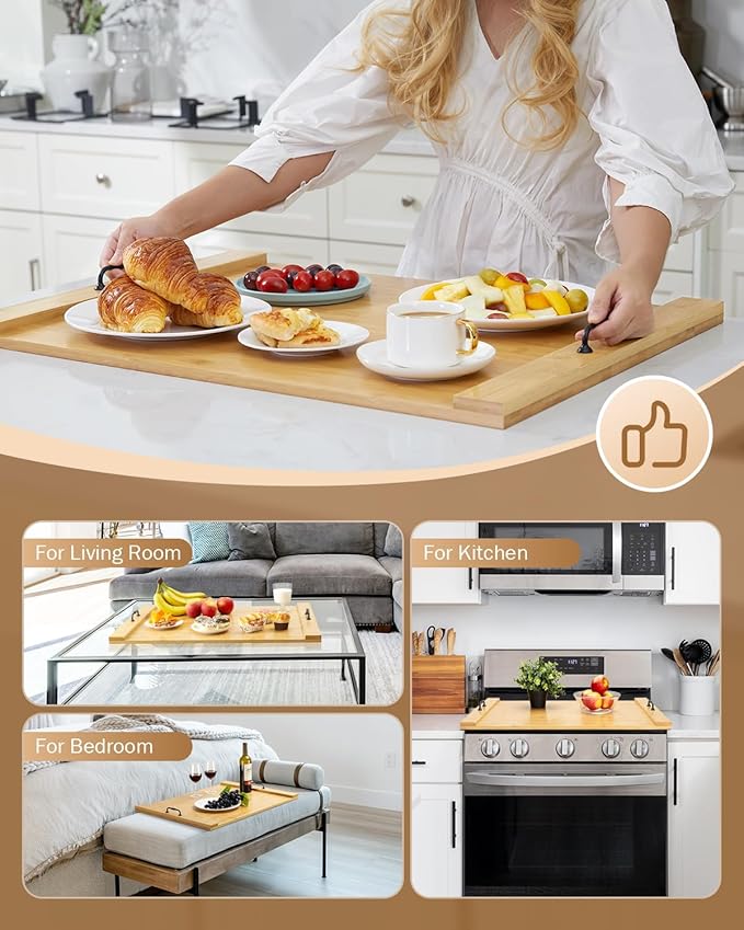 X-Chef Noodle Board Stove Cover, 30 x 22" | Bamboo Cutting Board Stove Top Cover with Handles, for Electric Stovetop, Gas Burners, Sink Cover, RV (Wooden)