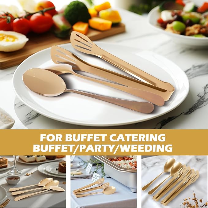 12PCS Gold Serving Utensils Set,Includes 8 large serving spoons,4 serving tongs