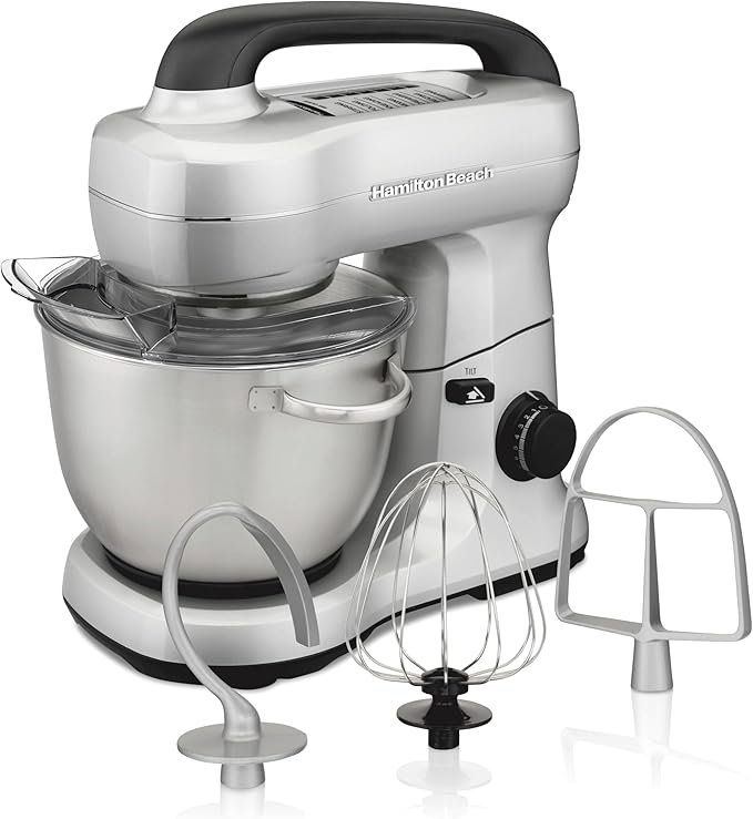 Hamilton Beach Stand Mixer with 4 Quart Stainless Steel Bowl, 7 Speeds, 300 Watt Motor, Silver, R63392 (Renewed)