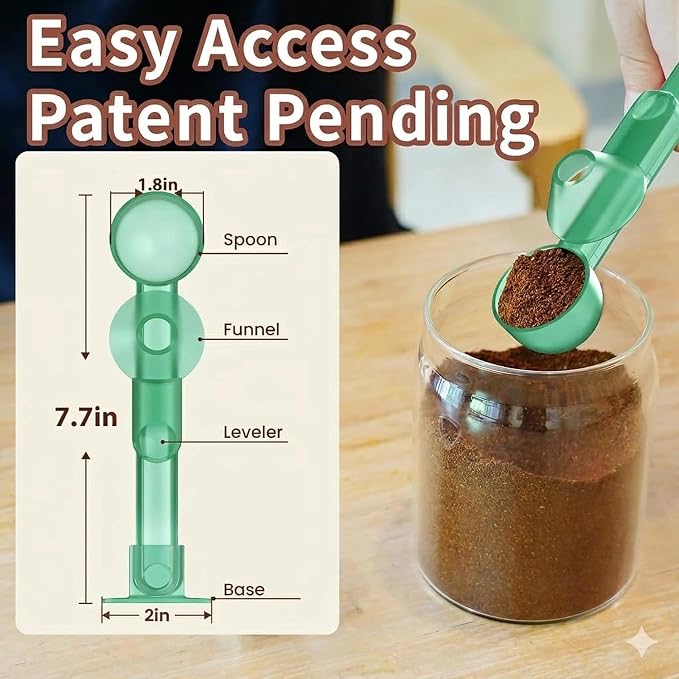 Coffee Scoop with Funnel for Ground Coffee, Protein Powder & Tea, for Reusable K Cup Refiller, 2TBSP Mess-Free, Funnel Design Prevents Spills (Translucent Green, 1-Pack)