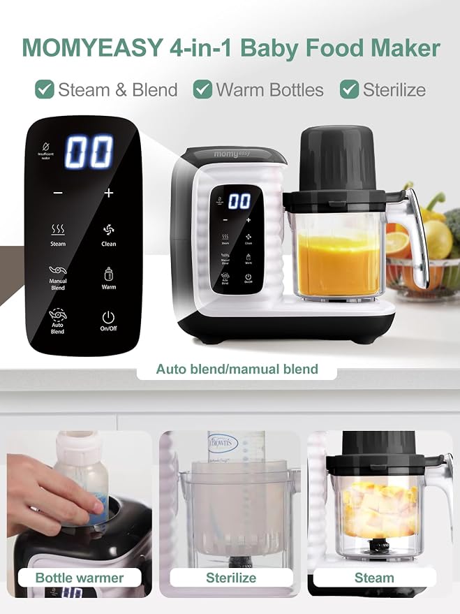 MOMYEASY Baby Food Maker, Food Steamer with Dual-Layer Steam Basket, Black | 5 in 1 Baby Food Processor, Steamer & Blender for Healthy Homemade Baby Food, BPA-free