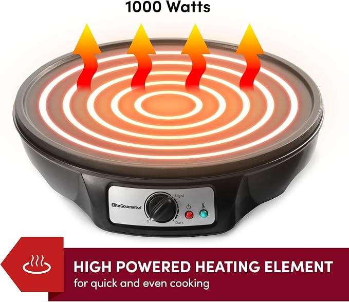 Maxi-Matic ECP-126 Electric Crepe Maker & Griddle, Non-Stick, 12" Black | Also Makes Pancakes & Hot Cakes, Includes Spreader, Spatula & Recipe Guide, Great for Breakfast Meals