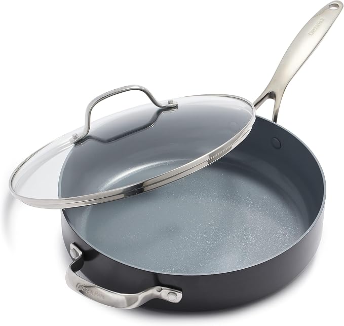 GreenPan Valencia Pro 4.5QT Ceramic Nonstick Sauté Pan, Hard Anodized | PFAS-Free Nonstick, Induction Ready, Compatible with all Stovetops, Hard Anodized, Gray, Dishwasher Safe, Oven Safe to 600F