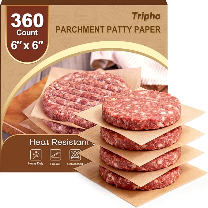 360 Count 6"x 6" Heavy Duty Patty Paper Sheets for Separating Patty | No-Stick & No-Leak Unbleached Baking Paper, Pre-cut Half Parchment Paper Sheets for Oven, Air Fryer, Microwave