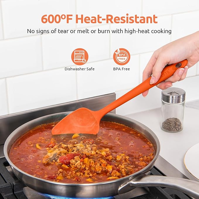 U-Taste Silicone Spatula Set with 600 Degrees Fahrenheit Heat Resistant (Orange) | Food Grade Hot-Proof Seamless Rubber Scraper, Kitchen Flexible Silicon Cooking Utensil Set, Diswasher Safe Baking Supplies