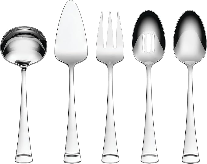 Lenox Portola 5-Piece Silverware Serving Set, Flatware | mirror finish, dishwasher safe | heavy duty, cutlery set for kitchen and dining, serving utensil set