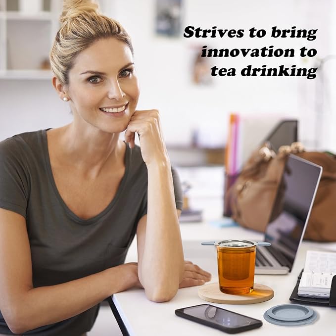 Tea Infuser for Loose Leaf Tea, 304 Stainless Steel Strainer Basket Silver | Fine Mesh Steeper, Heat Resistant, Silicone Handle, Lid Included, Large Capacity, Mug Filter, Fits Standard Cups