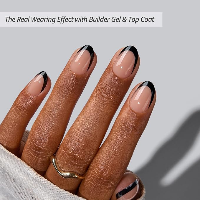 BTArtboxnails XCOATTIPS Black French Tip Press On Nails, XS Oval, Peach | Lamp-Curable, 4-Week Wear, Natural Nail Look, Salon Quality Value at Home, Easy-to-Apply for Beginners, 160ct Nail Tips Only