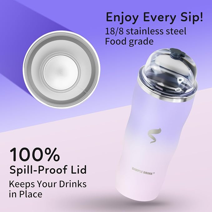 20 oz Insulated Tumbler, Straw and Flat Lids,White Pouple | 18/8 stainless steel, double-wall vacuum insulation, BPA-free materials, reusable straw, for everyday hot and cold drinks.