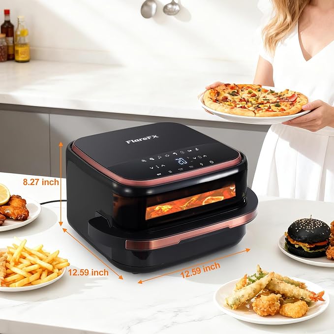 4.5QT Air Fryer Pizza Oven with 11 Presets Fits 11'' Pizza & 32 Chicken Wings, Flat Air Fryers with Dual Heating & Touch Display, Nonstick Crisps Airfryer for Cooking, Dehydrate, Reheat & More