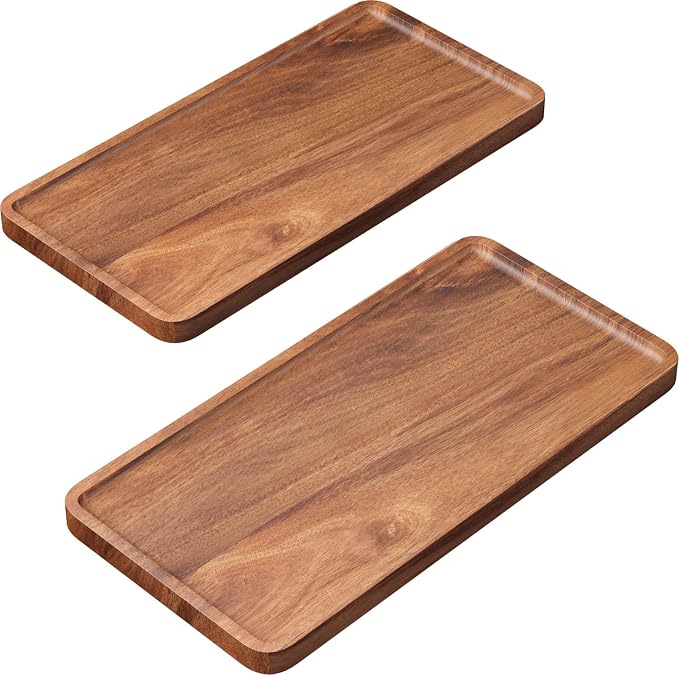 VERTORGAN 2 Pack Acacia Wood Serving Tray,11.8x5.9 Inch Trays,Home Decor | Coffee Table Tray,Living Room Decor,Bar Serving Platter,Party Tray,Charcuterie Board,Cheese Platter, Decorative Wood Tray