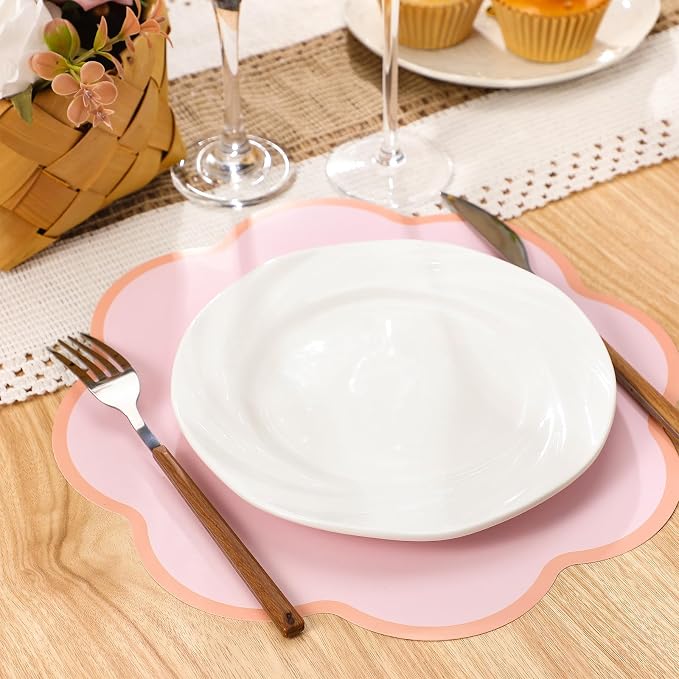 Patelai 48 Pcs Wavy Round Paper Placemats Colorful Pastel Disposable Placemats with Wavy Border for Birthday Wedding Tea Party Banquet Dinner Table Setting(Classic)