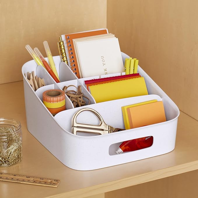 YouCopia ShelfBin Adjustable Snack Bin, BPA-Free Divided Storage Basket for Kitchen Pantry Organization, One Size, Speckled White