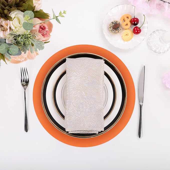 SHACOS 100 PCS Round Paper Placemats 13 inch Disposable Fall Place Mats for Dinner Wedding Birthday Party Festival Table Decoration Indoor Outdoor, Orange (Pack of 2)