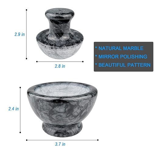 LUOLAO Marble Mortar and Pestle Set, Pill Crusher, 3.7 Inch, 1/2 Cup | Stone Spice Grinder, Effective for Grinding Small Items, Easy to Grip, Mushroom Shape