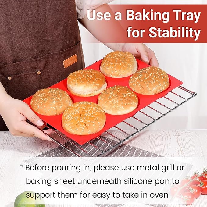 CAKETIME Jumbo Muffin Top Pan, Silicone Egg Molds for Breakfast Sandwiches 4 Inch Large Baking Pan for Oven English muffins, Whoopie Pies, Corn Bread, Tarts 2 Pack Red