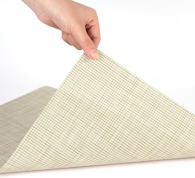 AUAUY Placemats Set of 6, Non-Slip Heat Resistant Table Mats, Beige | 6pcs PVC Vinyl Woven Table Placemats Washable for Kitchen Dinning Restaurant, Farmhouse