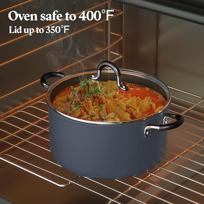 Cook N Home 10 Quart Non Stick Stock Pot with Lid, Hard Anodized Cookware | Nonstick Soup Pot, Stockpot with Stay-Cool Handles Large Pots for Cooking - Oven Safe, Black