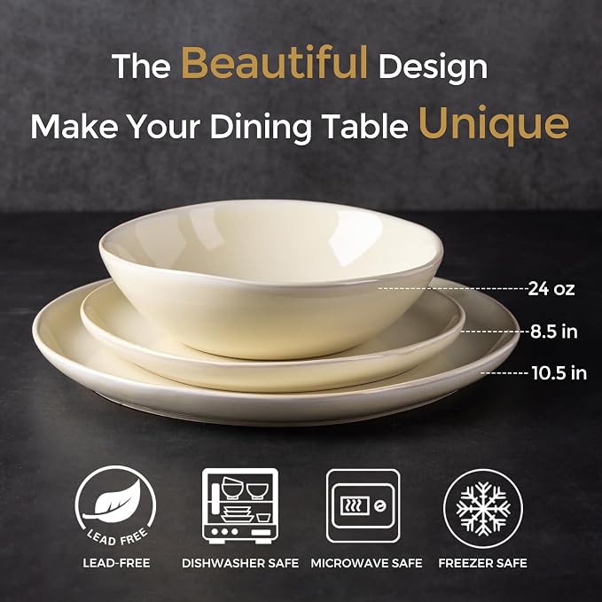 AmorArc Ceramic Dinnerware Sets for 6, 18Pcs Plates and Bowls Sets Dishes | Stoneware Handmade Reactive Glaze Dinner Set, Highly Scratch Resistant | Dishwasher & Microwave Safe Dishware