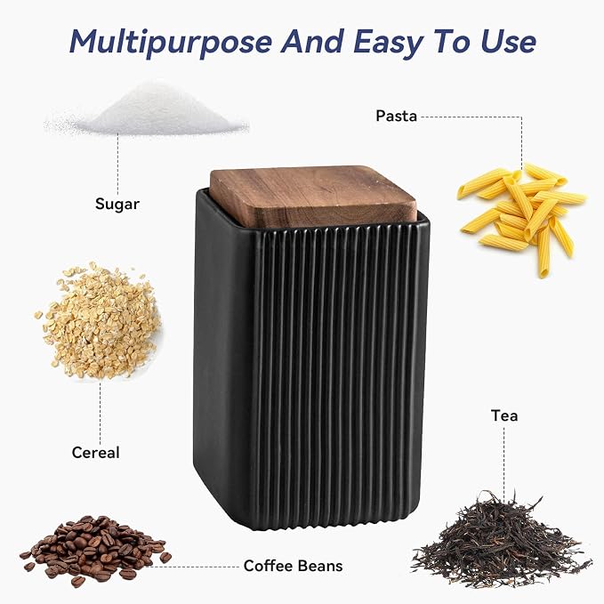 Ceramic Storage Jars Modern Airtight Coffee Canisters With Lid (Black,Small size,13cm*10cm)