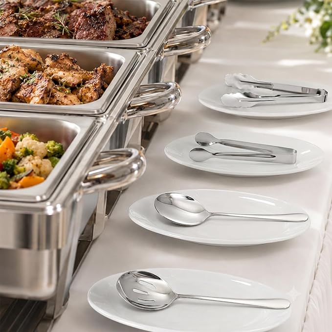 18Pcs Serving Utensils Set, Stainless Steel Flatware Cutlery Set | Serving Spoons for Buffet, Serving Tongs for Food,Slotted Spoons,Serving Utensils for buffet, Party,Weeding,Catering(Silver)