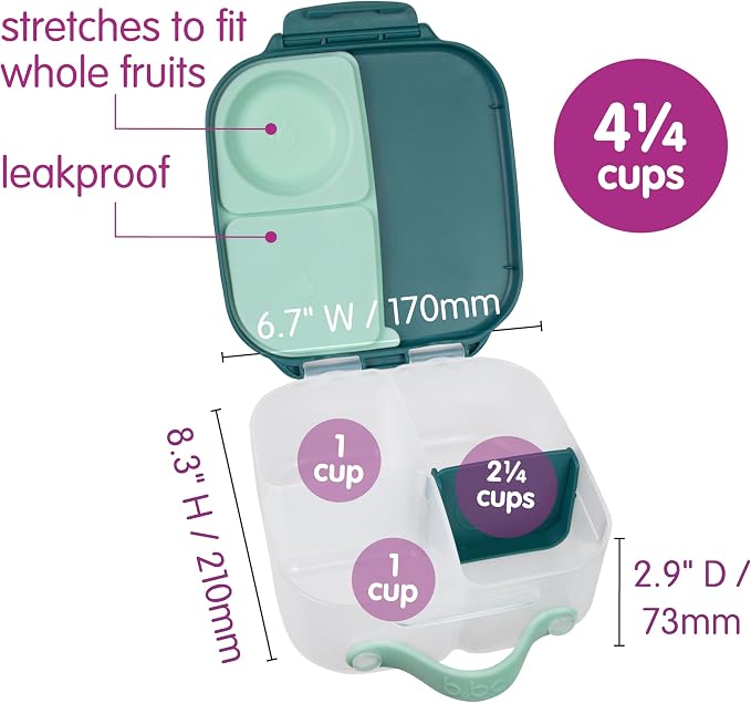 b.box Mini Lunch Box, Snack Containers for Kids, Lunch Box Kids, 4.25 Cup | Bento Box for Kids, Sanck Box, Lunch Containers, Leak Proof, Dishwasher Safe, BPA Free, PFAS Free, Ages 3+ — Emerald Forest