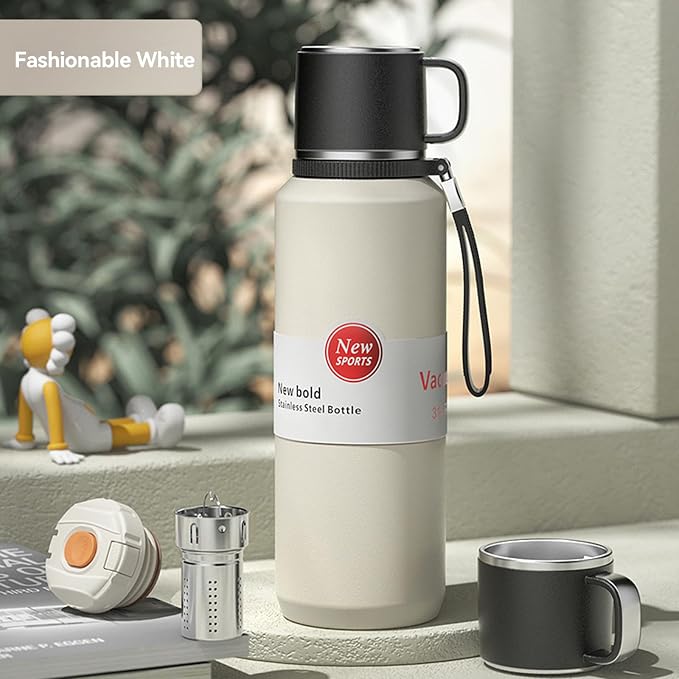 Stainless Steel Insulated Tea Infuser Bottle, Vacuum Insulated Water Bottle, Tea Tumbler with Separate Tea Compartment, 24-Hrs Insulation Commute Travel (White,32oz/1000ml)
