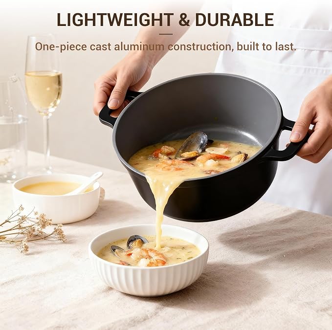 8-Piece Ceramic Nonstick Cooking Pot Set with Lid, 4.5 Qt Soup Pot, All-in-One Stock Pot for All Stoves, Dishwasher Safe & Easy to Clean, Induction Ready, PFAS Free, for Stews, Soups & Pasta