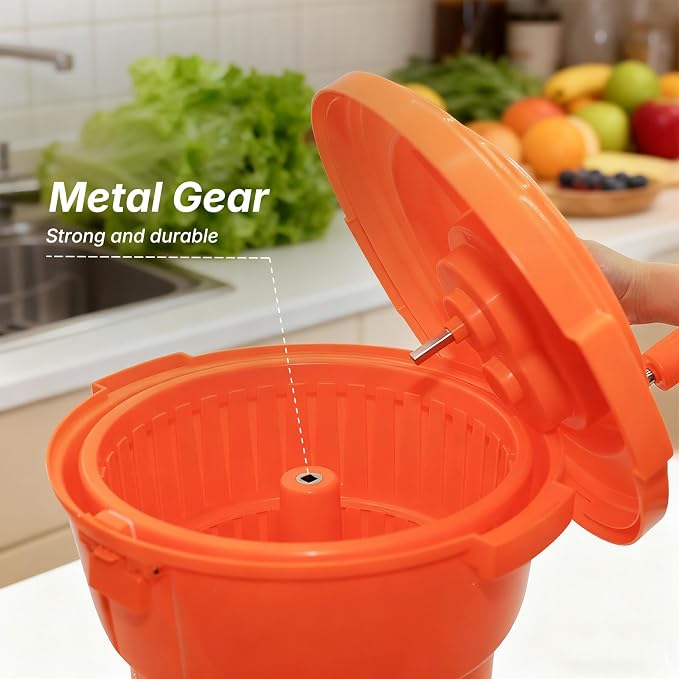 Hakka 2.5 Gallon Salad Spinner,Commercial Restaurant Manual Lettuce Dryer for Vegetable Fruit Dryer Mixer(Orange)