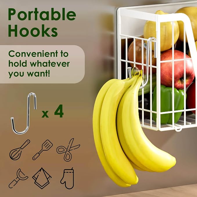 2 Set Magnetic Fridge Shelf, White Magnetic Fruit Basket for Fridge | Potato and Onion Storage Bins, Wire Baskets Magnet Shelves Spice Rack for Refrigerator Laundry Kitchen Organizer and Storage