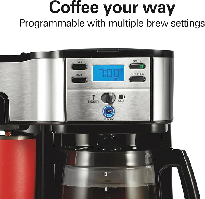 Hamilton Beach 2-Way Brewer Coffee Maker, Single-Serve and 12-Cup Pot, Black/Stainless Steel(49980A), Carafe | 12 Cup Glass Carafe | Black with Stainless Steel Accents | 49980RG