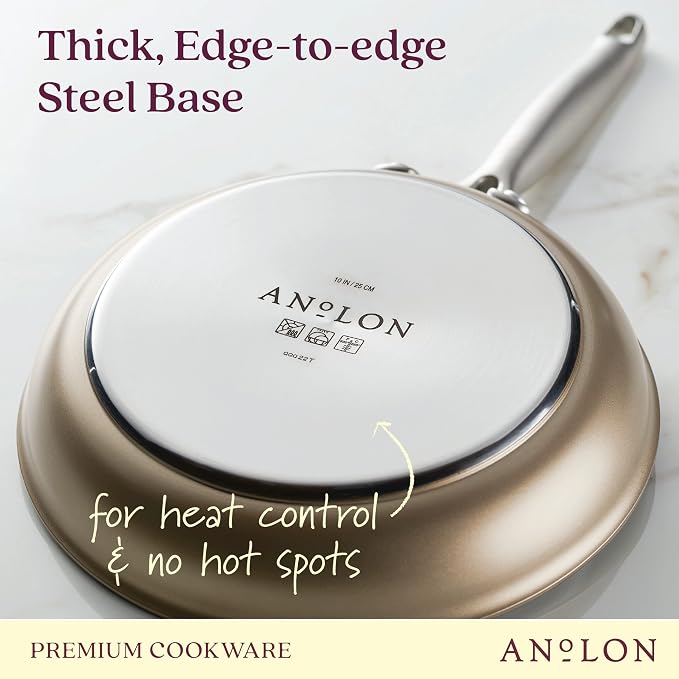 Anolon Ascend Hard Anodized Nonstick Cookware/Pots and Pans Set - Good for All Stovetops (Gas, Glass Top, Electric & Induction), Dishwasher & Oven Safe with Stainless Steel Handles, 10 Piece - Bronze