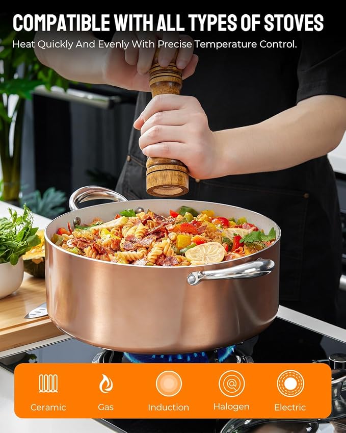 BEZIA 6 Quart Nonstick Stock Pot with Lid, Induction Compatible Cooking Pot | Soup Pot with PFOA Free Granite Coating, All Stovetops Compatible, Oven & Dishwasher Safe, Perfect for Soup, Sauce, and Pasta