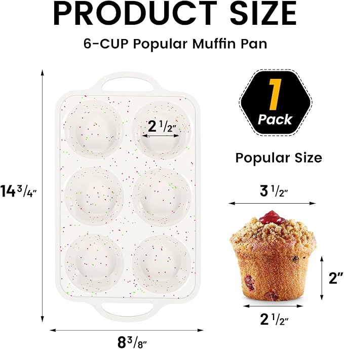 Vinino Jumbo Muffin Pan with Metal Reinforced Frame-1Pack, Large Silicone Cupcake Pan for Baking 6 Cup Jumbo Size, Silicone Muffin Tray, Cupcake Baking Pan Molds for Oven Dishwasher Safe-Cream