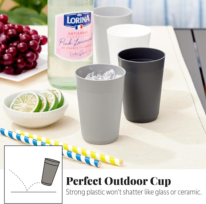 US Acrylic Newport 10 ounce Unbreakable Plastic Stackable Juice Tumblers in Grey Stone | Set of 12 Drinking Cups | Reusable, BPA-free, Made in the USA, Top-rack Dishwasher and Microwave Safe